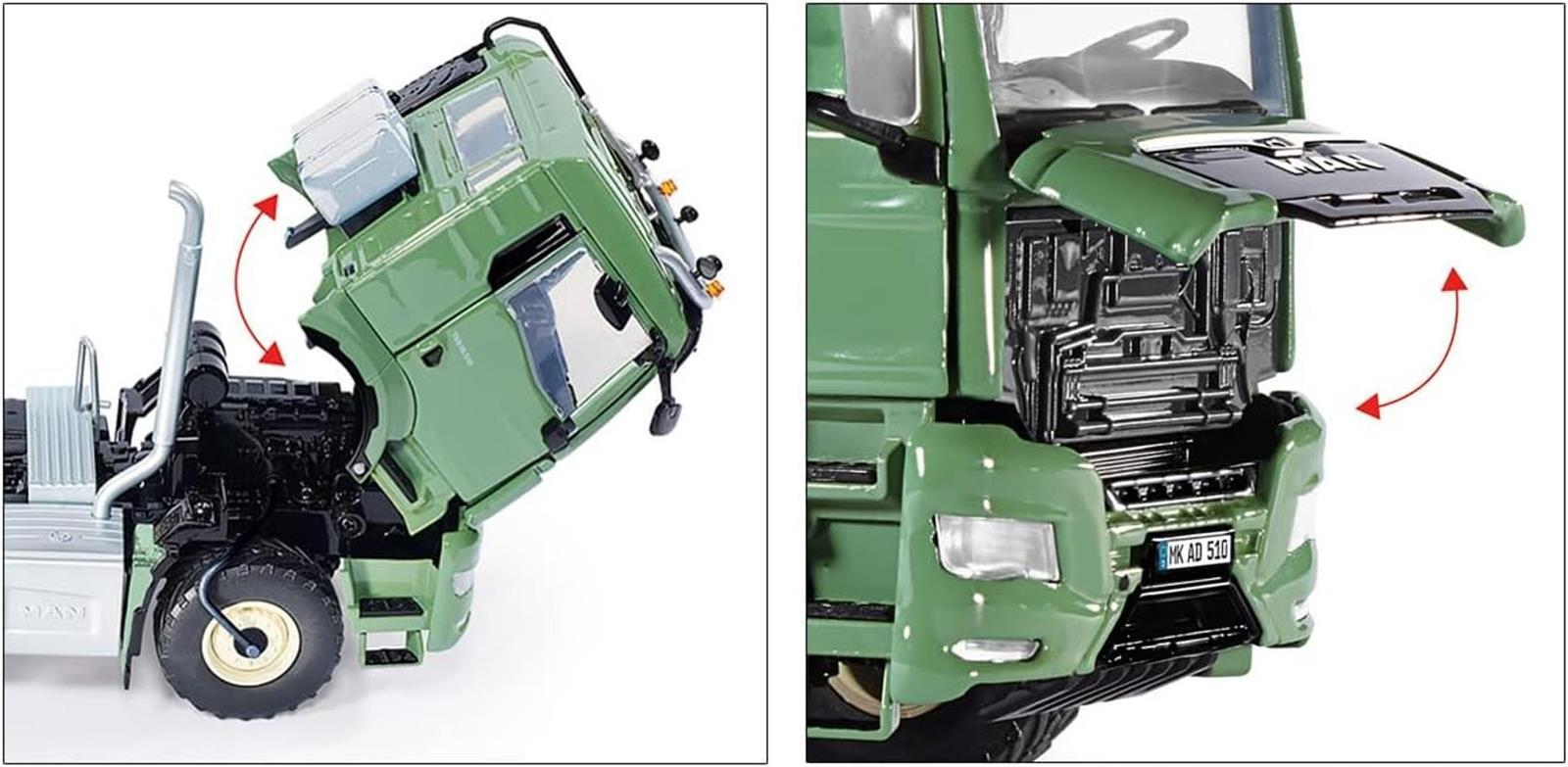 WIKING 077650 MAN TGS 18.510 4x4 BL 2-Achs Zugmaschine, Modell-Lkw, 1:32, Metall/Kunststoff, Ab 14 Jahre, Viele Funktionen, Inkl. Reifendruck-Regelanlage, Schwenkbarer Kühlergrill, Grün (Ackerdiesel)