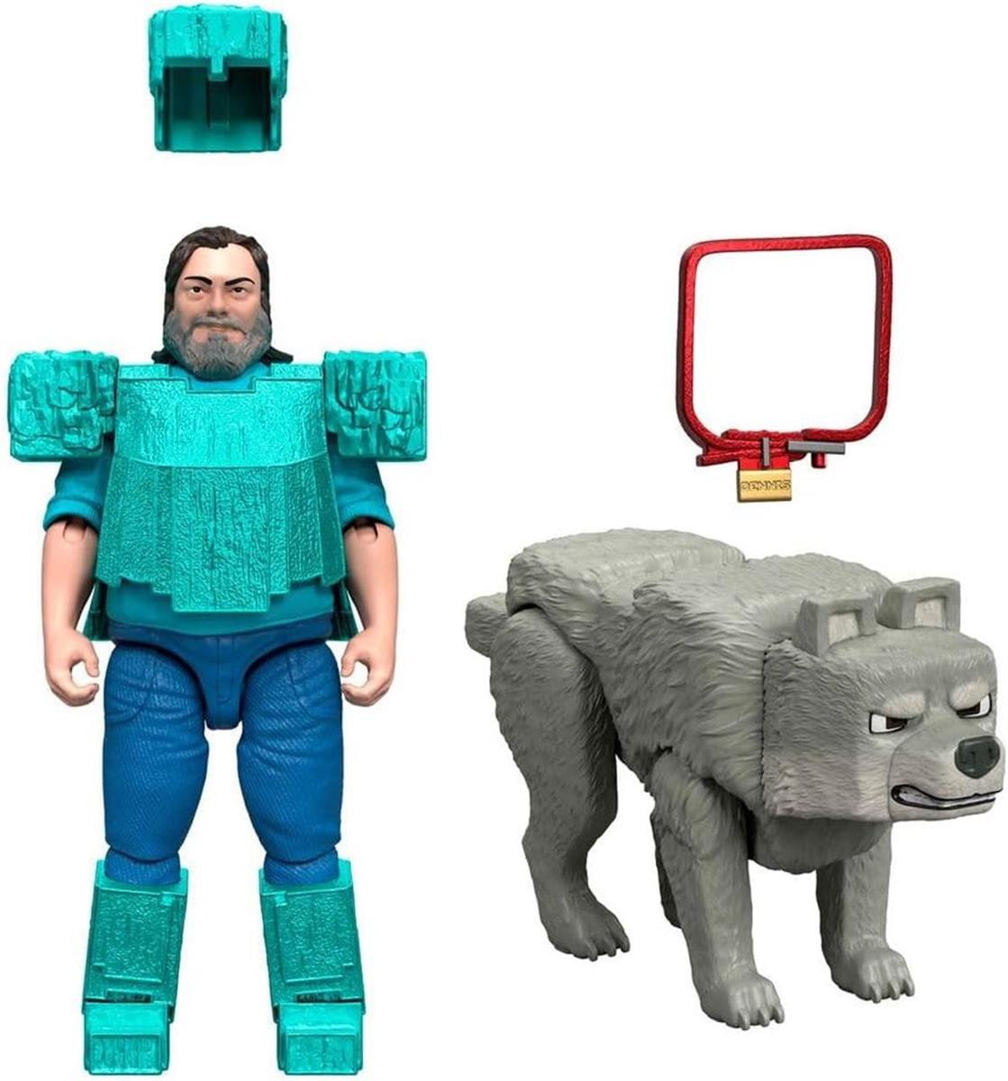 Minecraft JFR71 Movie Core Scale Steve und Wolf Actionfiguren-Set, 10,2 cm, 2 Stück