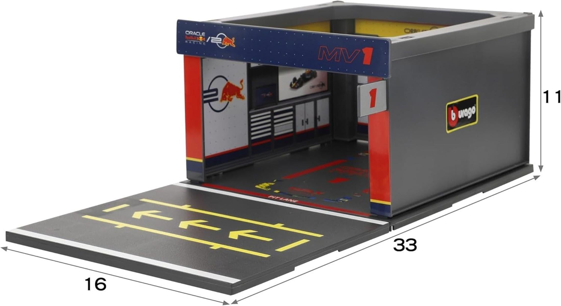Bburago - Pit Stop Red Bull RB20 2024#1 Verstappen, Spielset mit Diorama, 1:43 und 6 Mechanikern, Detailgetreu, Red Bull-Lizenz, Alter 3+