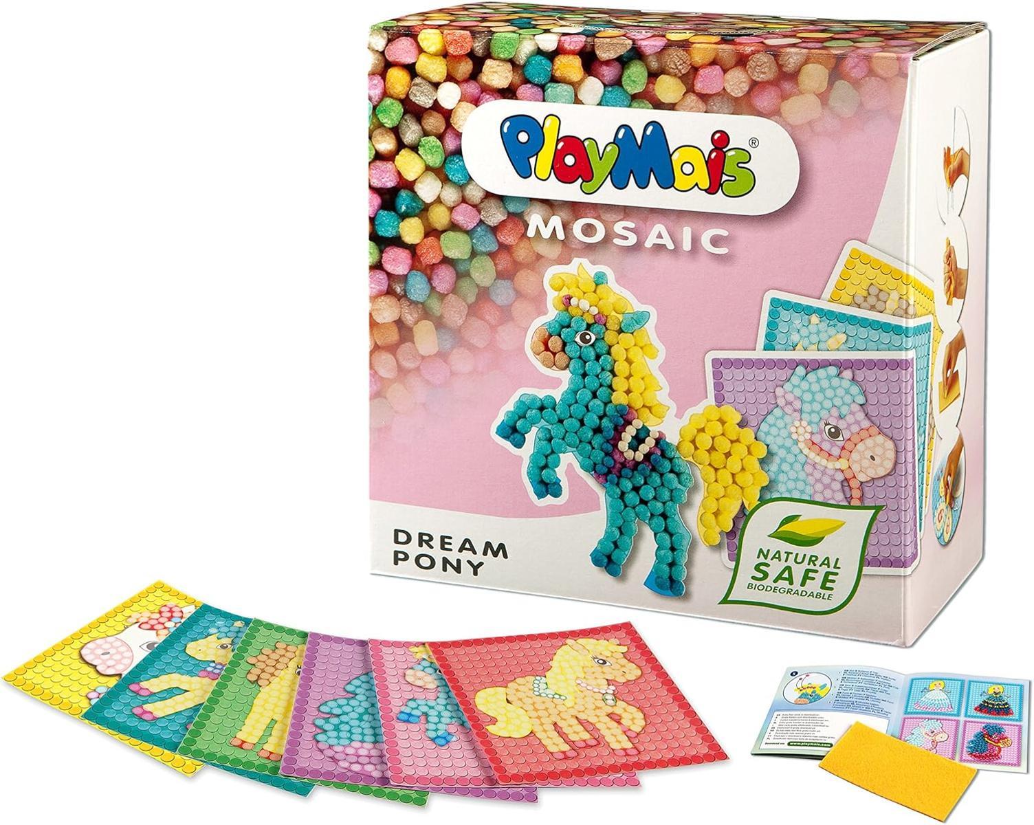 Playmais MOSAIC Dream Pony Kreativ-Set zum Basteln für Kinder ab 5 Jahren | Über 2.300 Stück & 6 Mosaik Klebebilder mit süßen Ponys | Fördert Kreativität & Feinmotorik | Natürliches Spielzeug
