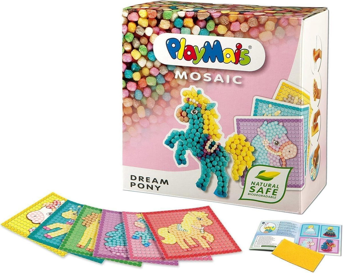 Playmais MOSAIC Dream Pony Kreativ-Set zum Basteln für Kinder ab 5 Jahren | Über 2.300 Stück & 6 Mosaik Klebebilder mit süßen Ponys | Fördert Kreativität & Feinmotorik | Natürliches Spielzeug