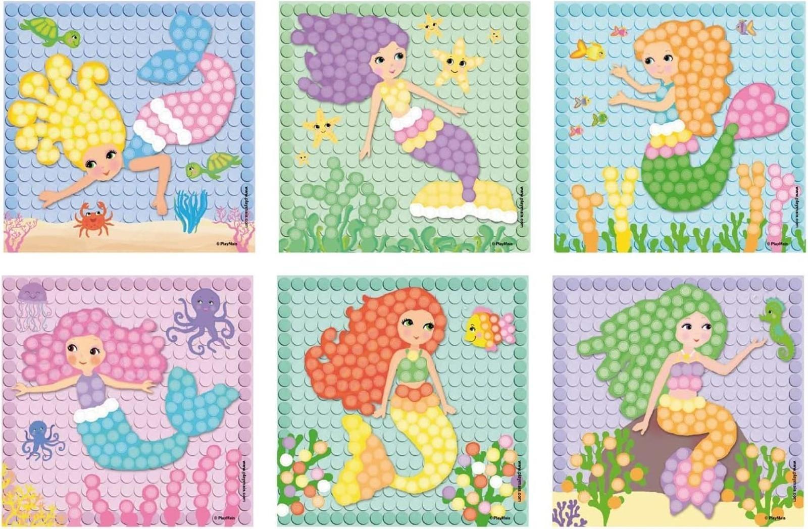 Playmais MOSAIC Dream Mermaid Kreativ-Set zum Basteln für Kinder ab 5 Jahren | Über 2.300 Stück & 6 Mosaik Klebebilder mit Meerjungfrauen | Fördert Kreativität & Feinmotorik | Natürliches Spielzeug