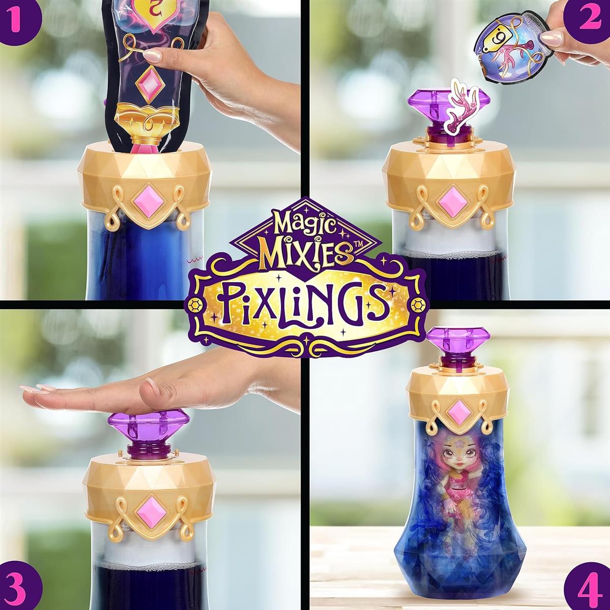 Magic Mixies Pixlings Puppe Deerlee im REH-Look: Magische Enthüllung der wunderschönen, detailreichen 16,5 cm großen Pixlings-Puppe in Einer Zaubertrank-Flasche
