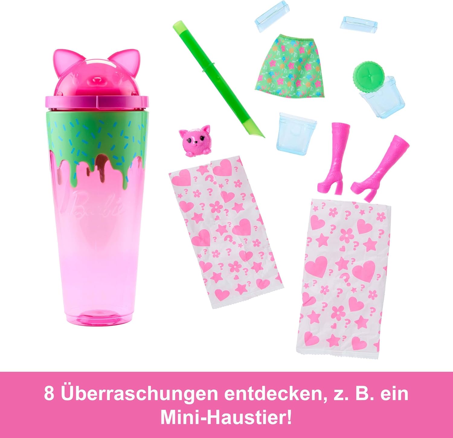 Barbie Pop-Reveal-Set aus Puppe und Accessoires, Shakes-Serie, duftende helle Häschen-Modepuppe & Haustier, mit 8 Überraschungen inklusive Farbwechsel, JCN88