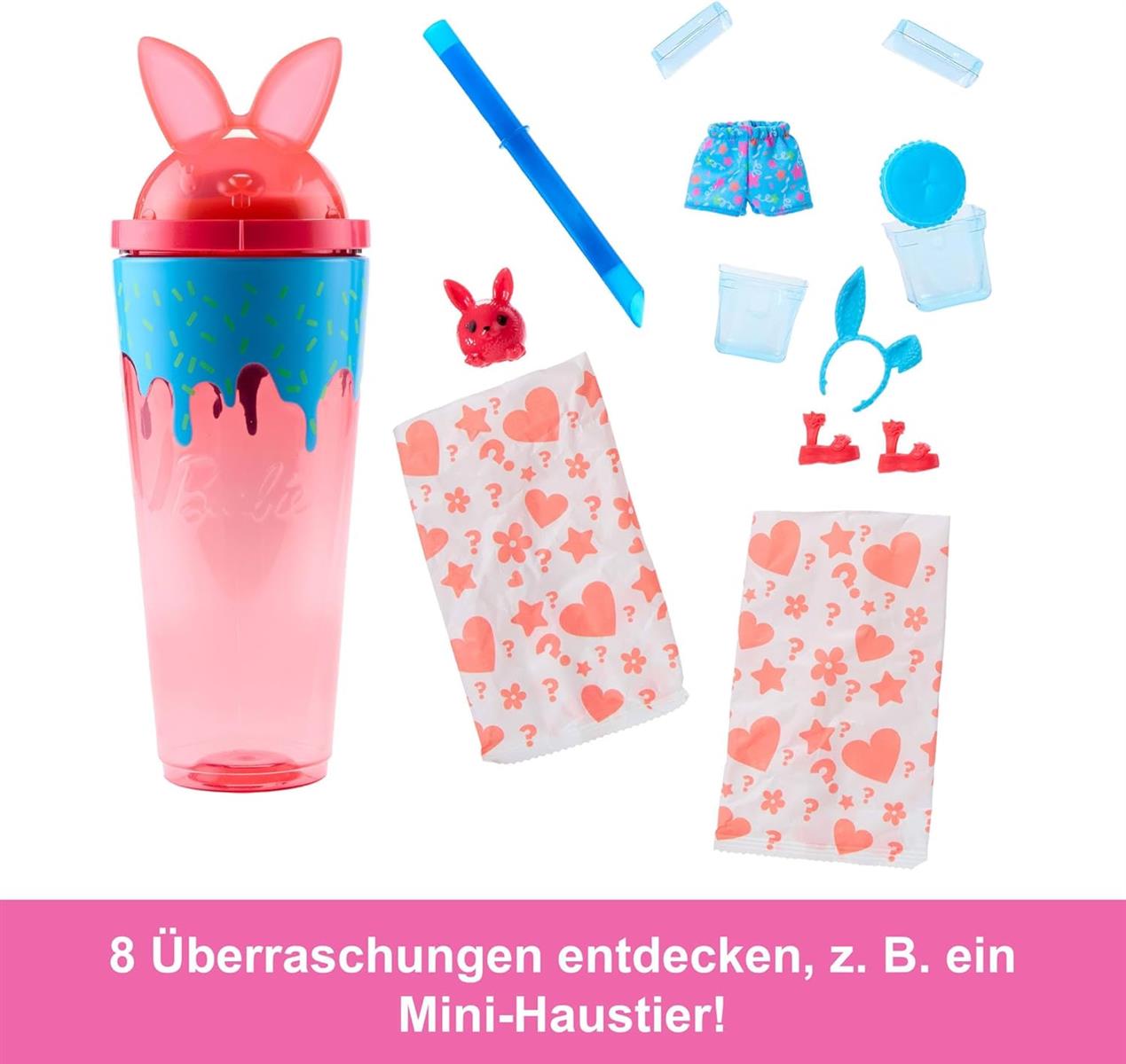 Barbie Pop-Reveal-Set aus Puppe und Accessoires, Shakes-Serie, duftende süße Kätzchen-Modepuppe & Haustier, mit 8 Überraschungen inklusive Farbwechsel, JCN87