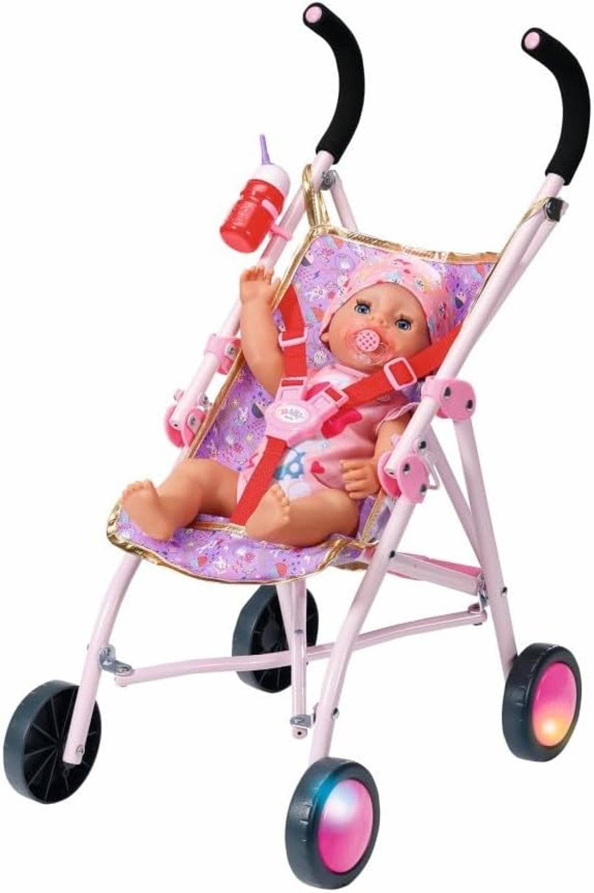 BABY born Happy Birthday Deluxe Buggy, zusammenklappbarer Puppenwagen mit blinkenden Rädern, 829950 Zapf Creation