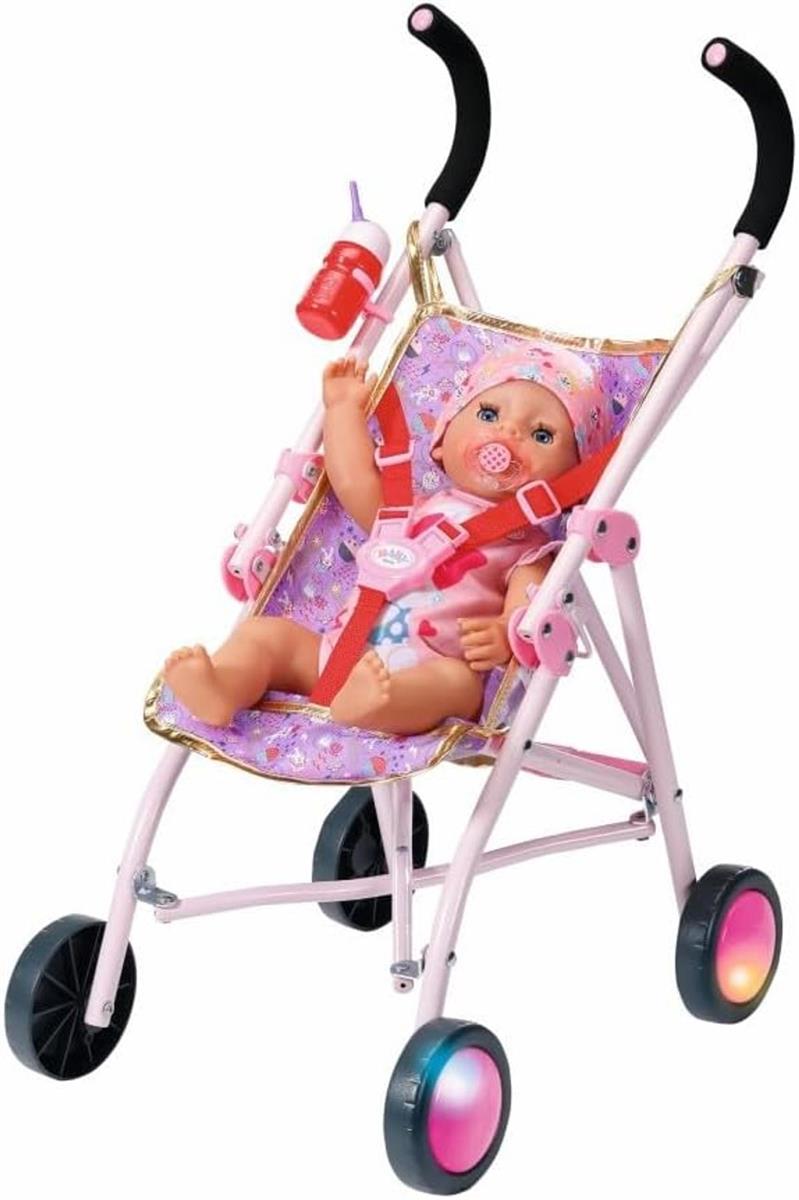 BABY born Happy Birthday Deluxe Buggy, zusammenklappbarer Puppenwagen mit blinkenden Rädern, 829950 Zapf Creation