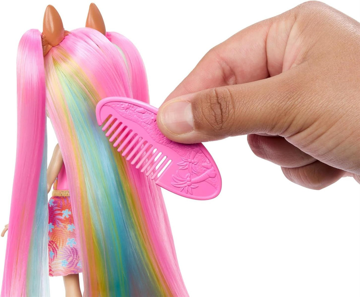 Enchantimals Puppen, Sunshine Beach Deluxe-Hair-Puppe und Tierfreund, kleine Puppe mit abnehmbarem Rock und Zubehör, Geschenke für Kinder, HTJ70