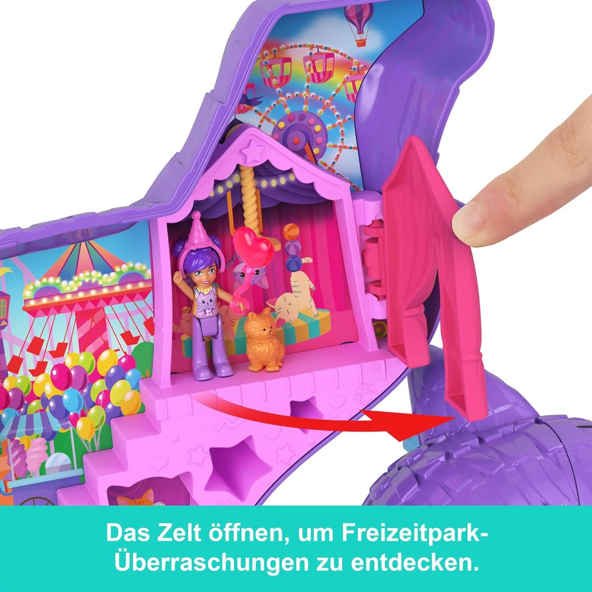 Polly Pocket Mikropuppen & Spielset mit 23 Überraschungs-Zubehörteilen, inklusive Tieren, Geburtstags-Party-Katzen-Spielset, Riesenrad-Fahrt, JFT90
