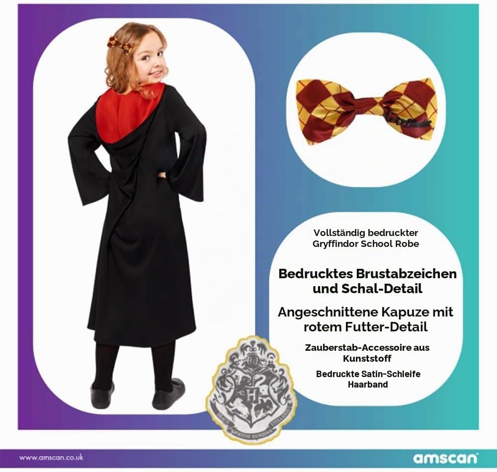 Amscan Kinderkostüm Hermine Harry Potter Hogwarts Gryffindor Magier Zauberer Karneval Fasching Größe 110