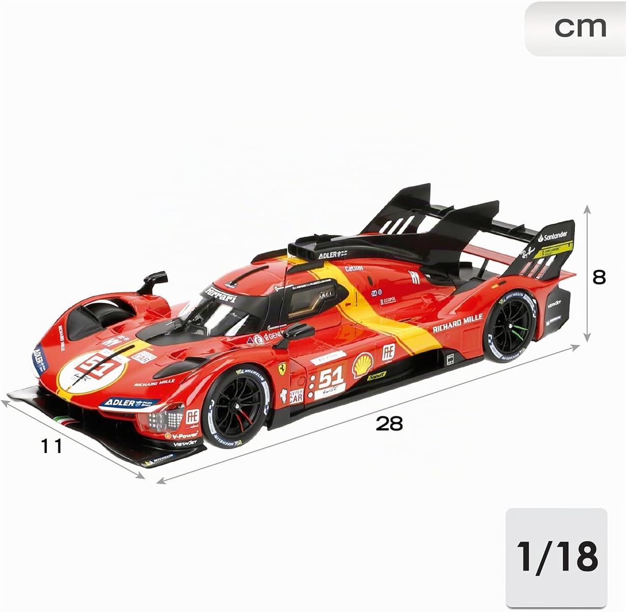 Bburago - 1/18 Ferrari Racing - 499P LMH 2023#51 - Rot - Neuheit 2024: Metallnachbildung - detaillierter Innenraum - Türen und Haube zum Öffnen im Maßstab 1:18. - Gewinner der 24h von Le Mans 2023