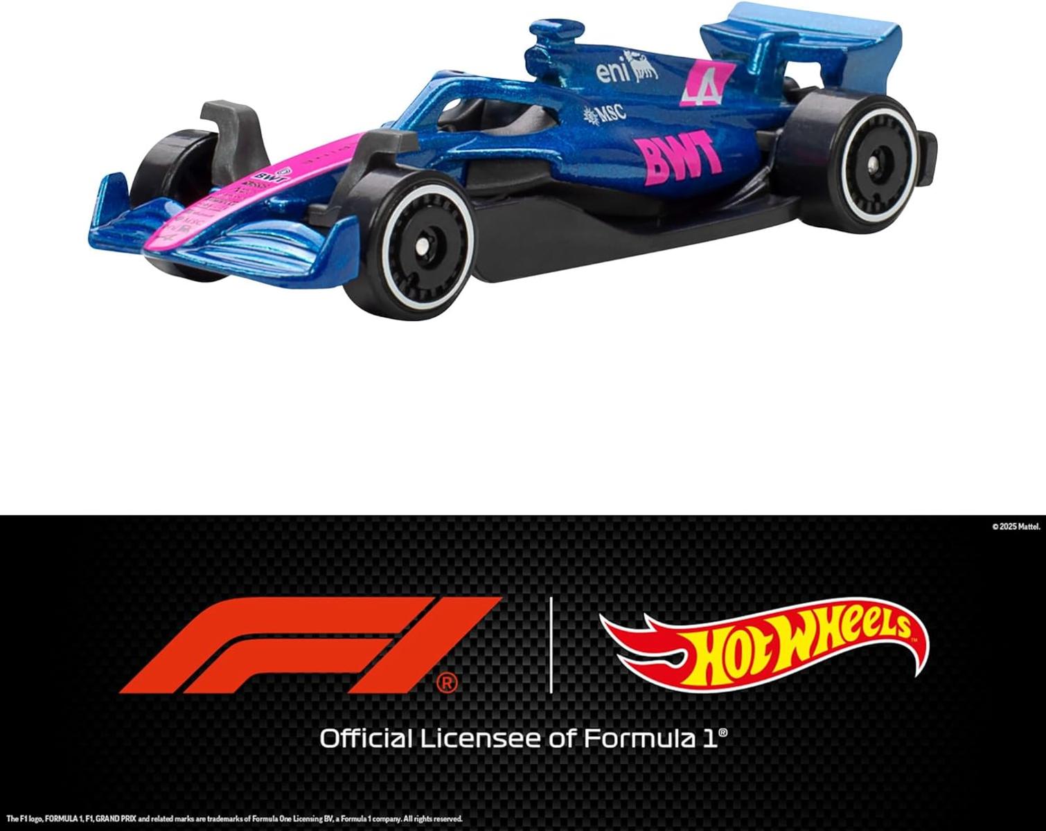Hot Wheels Maßstab 1:64 5er-Pack Formel 1 Die-Cast-Spielzeugautos, 5er-Set mit offiziell lizenzierten F1-Rennwagen zum Spielen, Sammeln und Ausstellen, JLN11