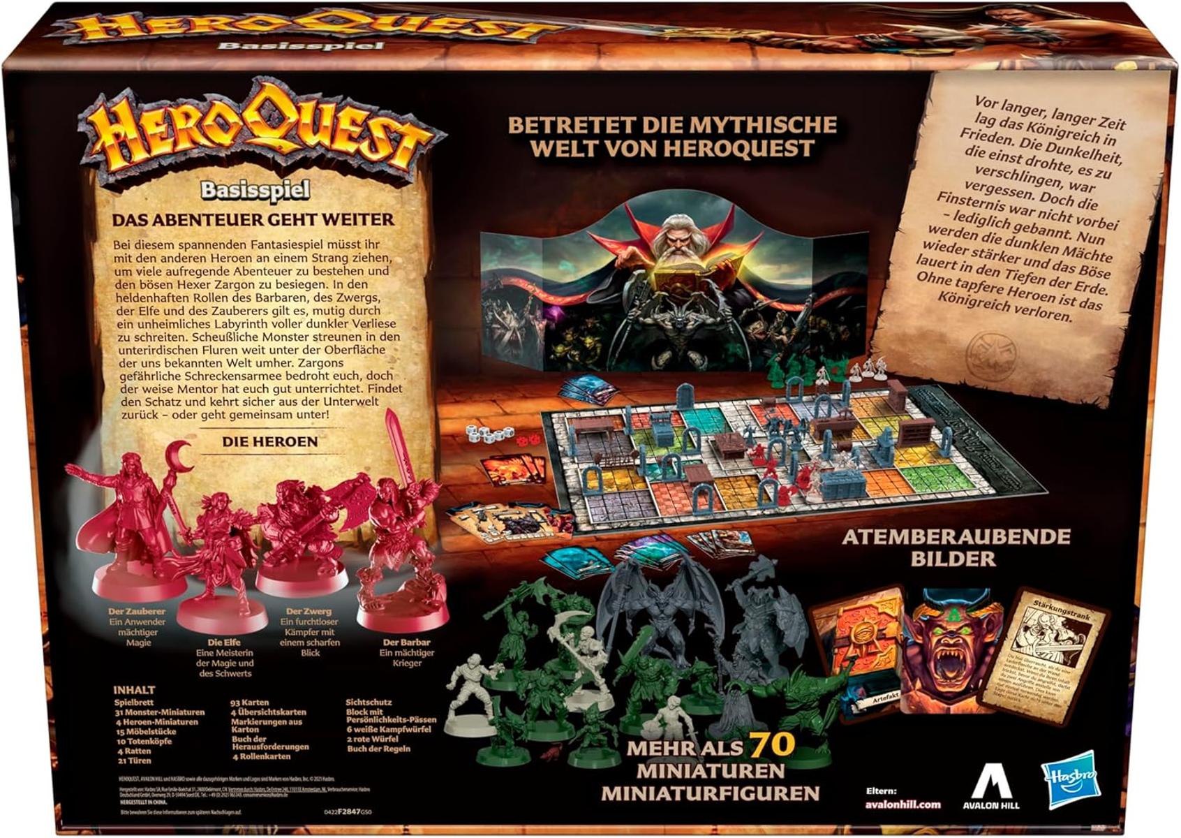 Avalon Hill HeroQuest Basisspiel, Dungeon Crawler Fantasie-Abenteuerspiel mit Miniaturen, ab 14 Jahren, für 2 − 5 Spieler