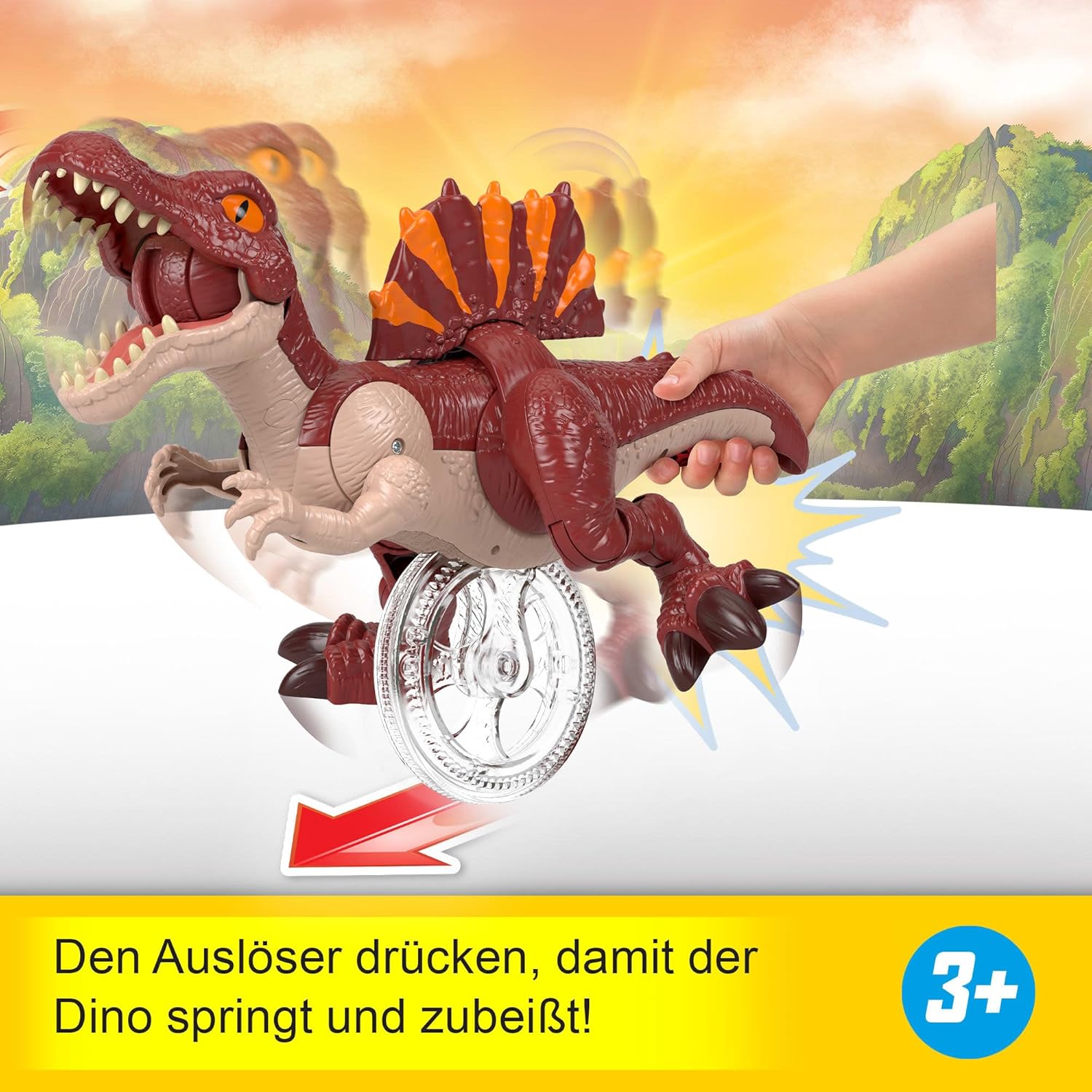 Fisher-Price Imaginext Jurassic World: Die Wiedergeburt Dinosaurier-Spielzeug, sprintende Spinosaurus-Figur, die nach vorne springen und zuschnappen kann, ca. 23 cm groß, JFR24
