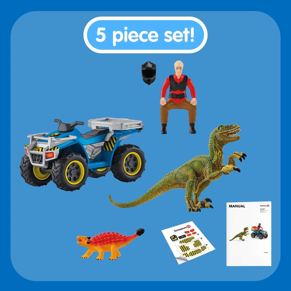 SCHLEICH 41466 Flucht auf Quad vor Velociraptor, für Kinder ab 5-12 Jahren, Dinosaurs - Spielset