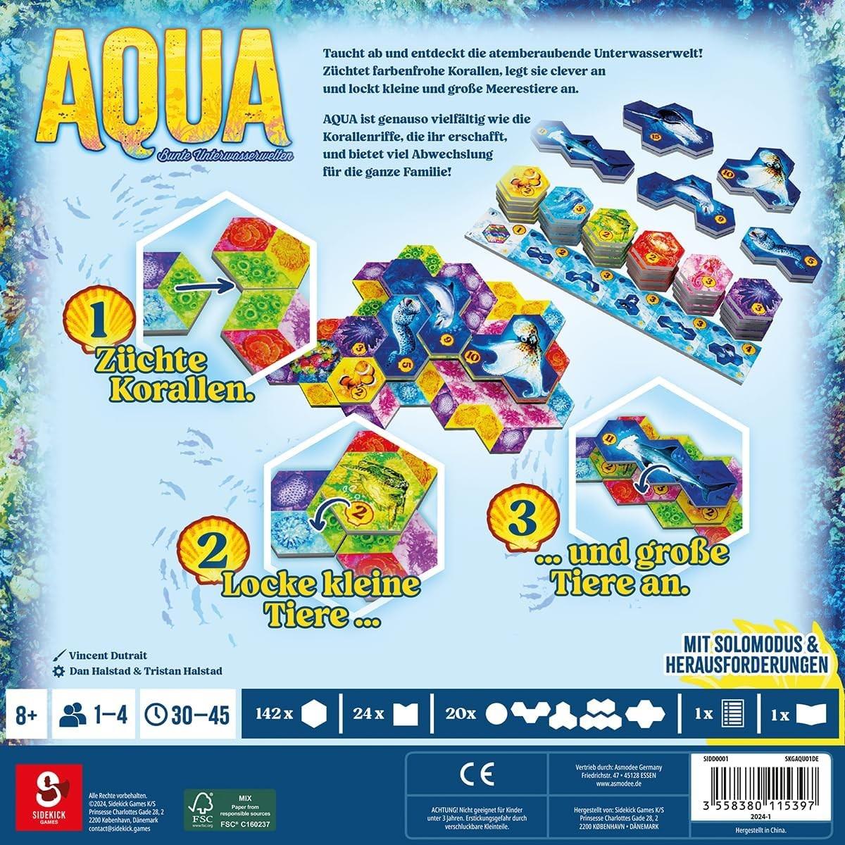 Sidekick Games, Aqua: Bunte Unterwasserwelten, Familienspiel, Legespiel, 1-4 Spieler, Ab 8+ Jahren, 30-45 Minuten, Deutsch