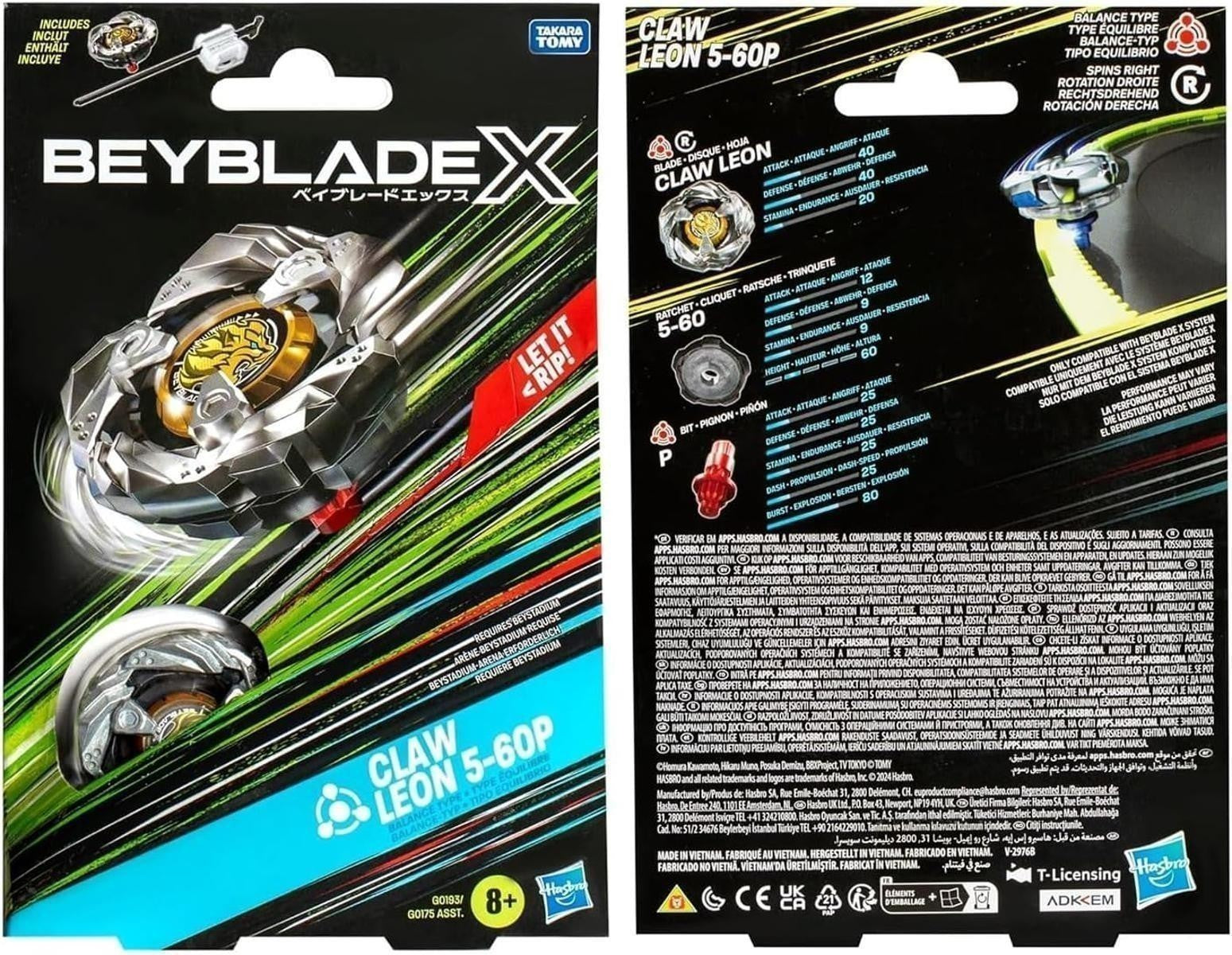 Hasbro Beyblade X Claw Leon 5-60P Starter Pack Kreisel und Starter, mit X-Celerator-System, mit 2 Klicks zusammenbauen und in der Arena kämpfen