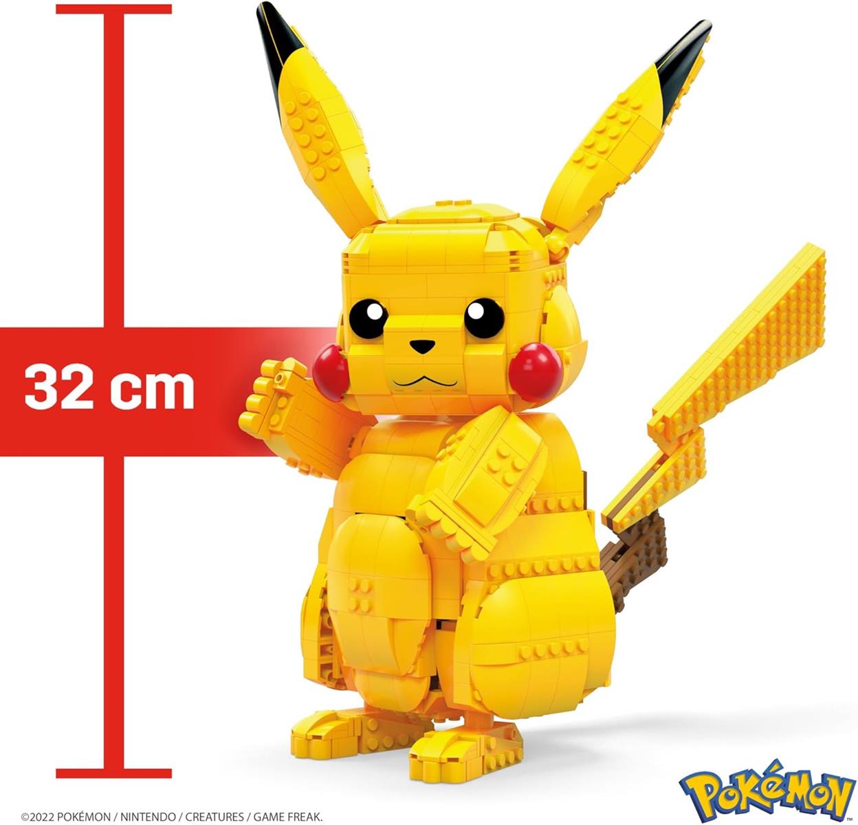 Mega Pokémon Figuren, Jumbo Pikachu Figur zum Zusammenbauen, Höhe: 30cm, bewegliche Beine/Arme/Ohren und Schweif, Pokémon Spielzeug, Spielzeug ab 6 Jahre, FVK81