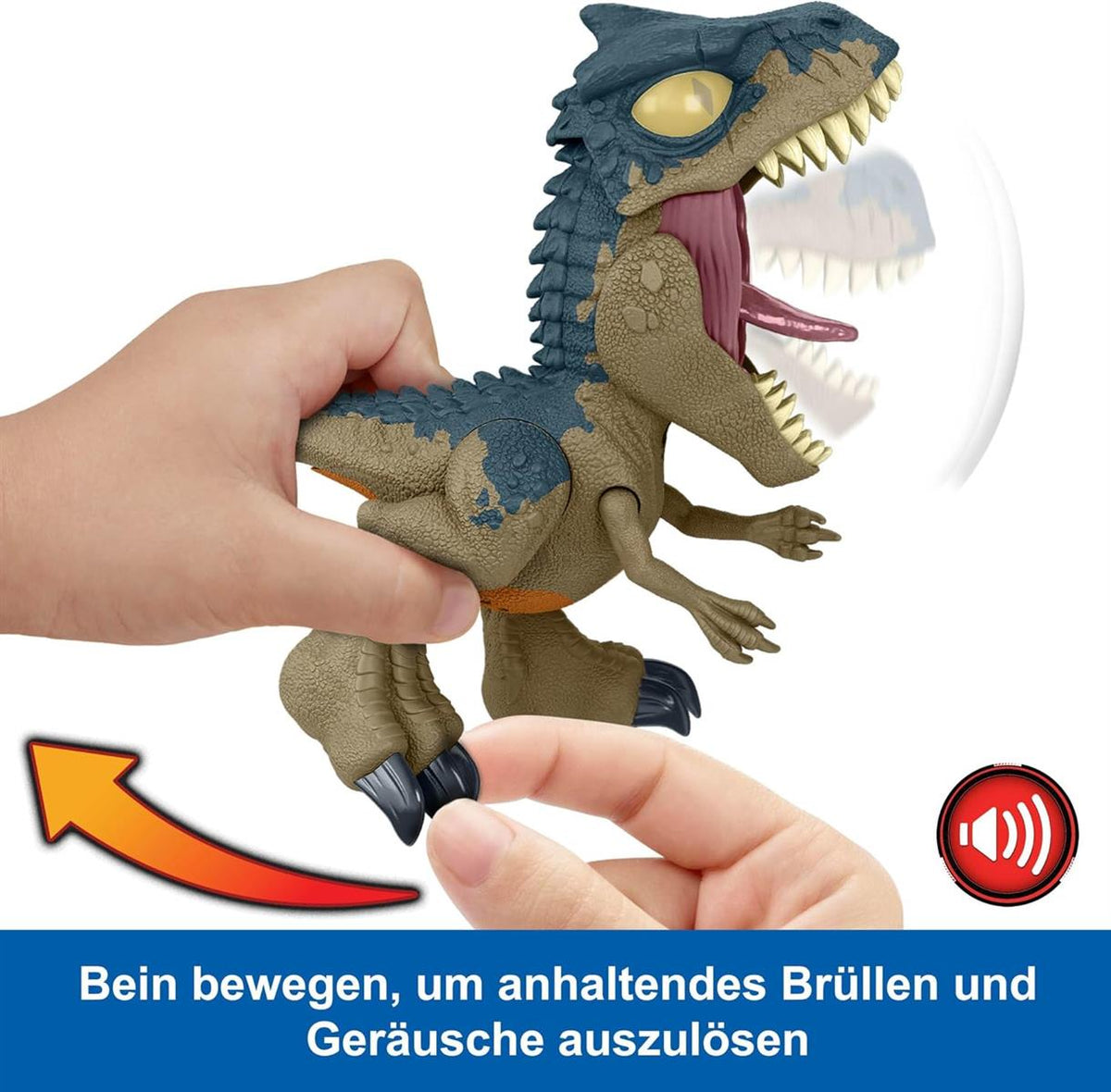 Mattel Jurassic World: Die Chaostheorie Netflix - Chomp Chomp“ Gigantisches Gebrüll Allosaurus Dinosaurier-Spielzeug mit Geräusch und dehnbaren Sehnen am Kiefer, zunehmenden Brüllstufen, HVB45