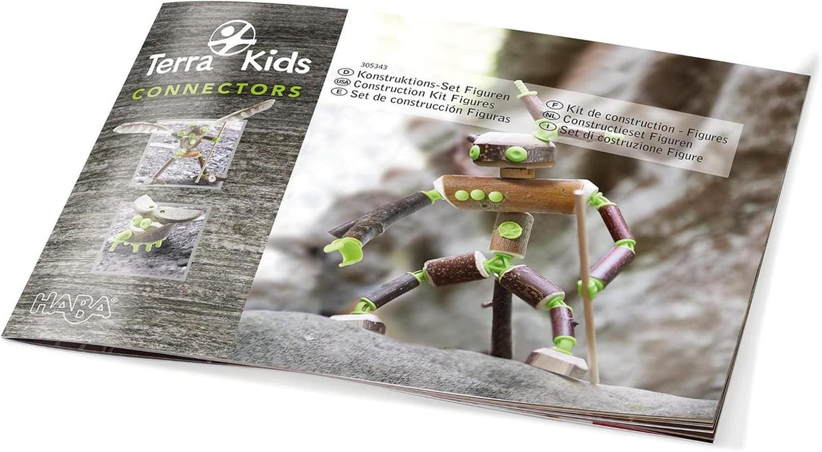 HABA 305343 - Terra Kids Connectors - Konstruktions-Set Figuren, Kinder-Bastelset für kreative Wesen, Verbinder aus Kunststoff für Holz und Kork, mit Handbohrer und Anleitung