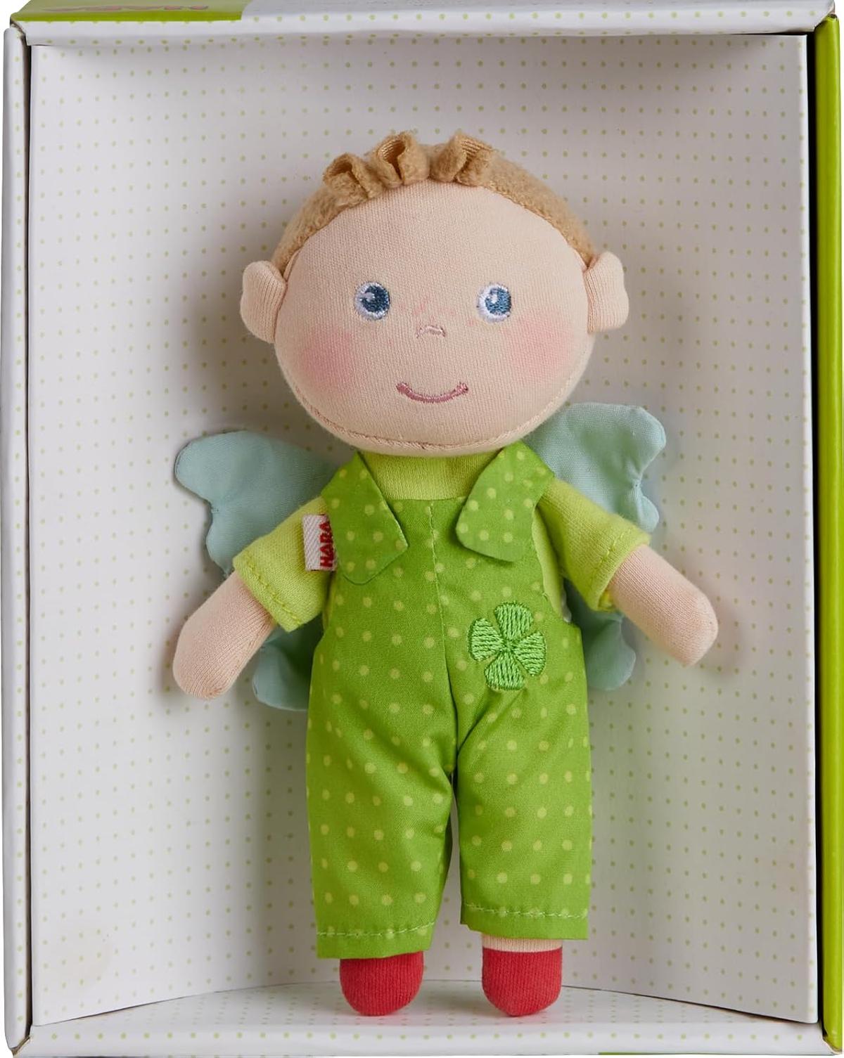 HABA Minipuppe Schutzengel Lunis – Weiche 17 cm Stoffpuppe für Babys zur Geburt, Abnehmbare und waschbare Kleidung – 1307195001