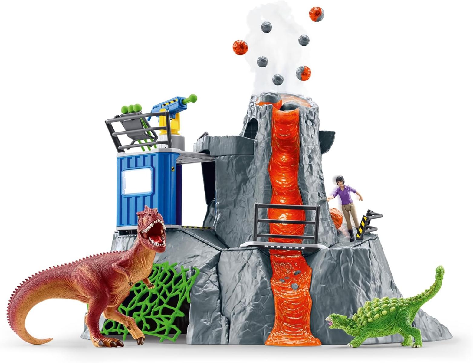 schleich DINOSAURS | Große Vulkan Expedition 42564 | Set inkl. Vulkan mit Ausbruchsfunktion, Yuki, 2 Dino Figuren | tolles Geschenk für Mädchen und Jungen | Dinosaurier Spielzeug ab 3 Jahre | 60 Teile