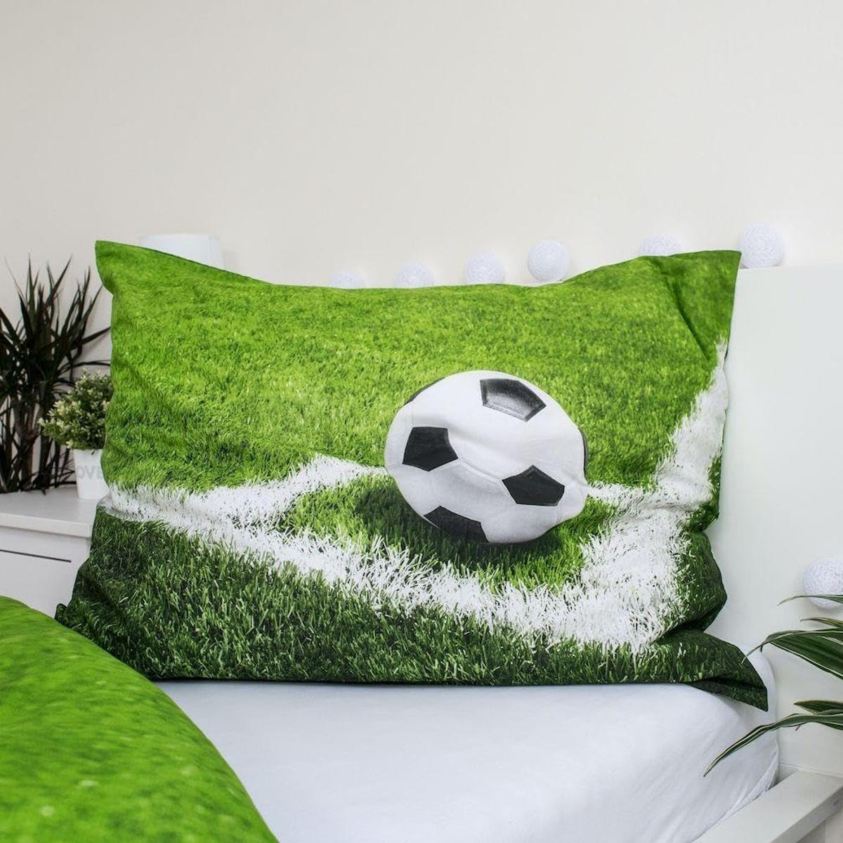 Jerry Fabrics Bettwäsche Fußball, Fußballmotiv, 140x200 cm + 70x90 cm, 100% Baumwolle, 2 Kissen-,Bettbezug, Zipper, Queen, Modern, Unisex, Druckmuster, All Ages, Everyday/Casual, Sport, 2 Stück, 1 Set