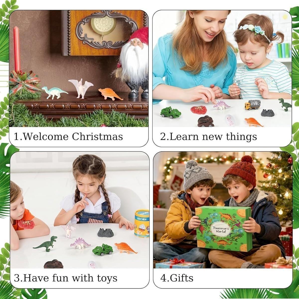 Adventskalender kinder,weihnachtskalender 2025, Dino Christmas weihnachtskalender für Kinder, Dinosauriertransporter, Dinosaurierauto, Minidinosaurier, für Kinder ab 4 Jahren