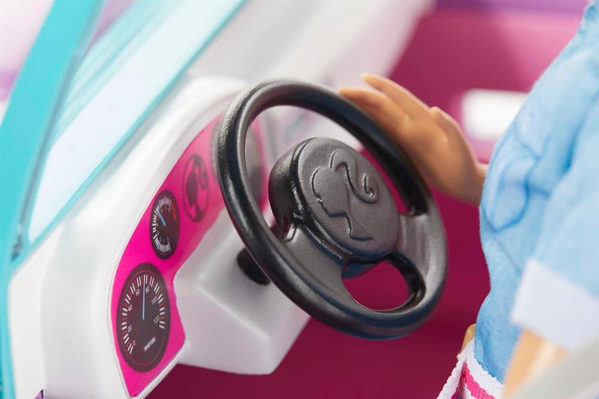 Barbie Jeep, Convertible Jeep, lila Jeep mit beweglichen Rädern, rosa Innenausstattung, Sicherheitsgurt, Barbiepuppe Nicht enthalten, Geschenk für Kinder, Spielzeug ab 3 Jahre,GMT46