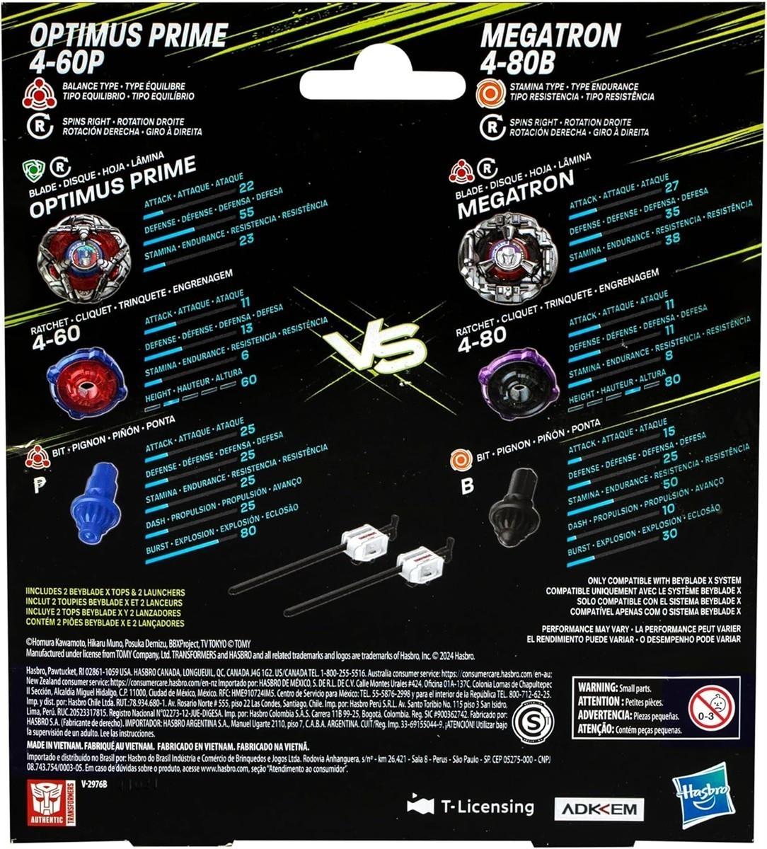 Hasbro Beyblade X Transformers Collab Optimus Prime 4-60P vs. Megatron 4-80B Multipack, mit X-Celerator und in 2 Klicks zusammengebaut