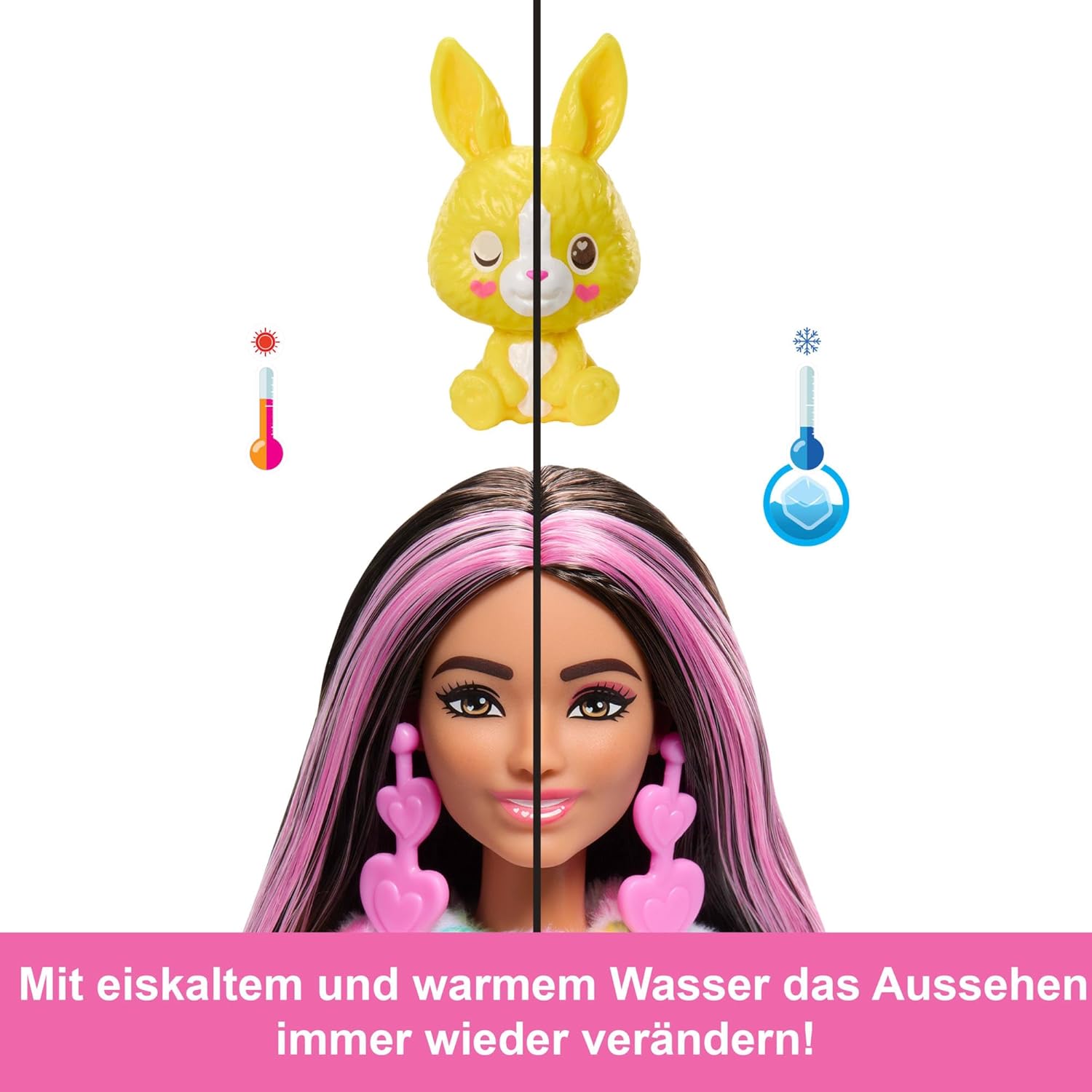 Barbie Cutie Reveal Puppe und Accessoires, Batik-Häschen-Plüschkostüm und 10 Überraschungen mit Farbwechsel, Color Dream-Reihe, HRK38