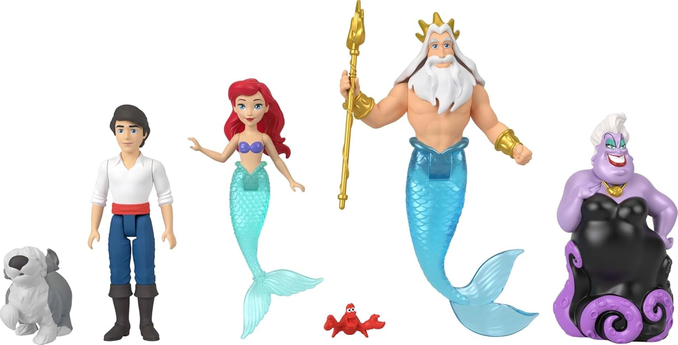 Mattel Disney Princess Toys, Arielle Mermaid Doll Story Set mit 4 kleinen Puppen, 2 Tierfiguren & 1 Zubehör, inspiriert von Disney Die kleine Meerjungfrau