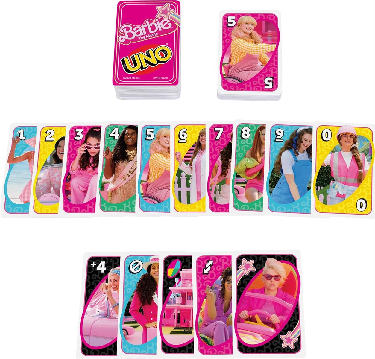 Barbie The Movie - UNO Kartenspiel für Filme Fans mit Lieblingscharakteren und unvergesslichen Szenen, Sonderregel Zu viel gespielt, für 2-10 Spieler ab 7 Jahren, HPY59