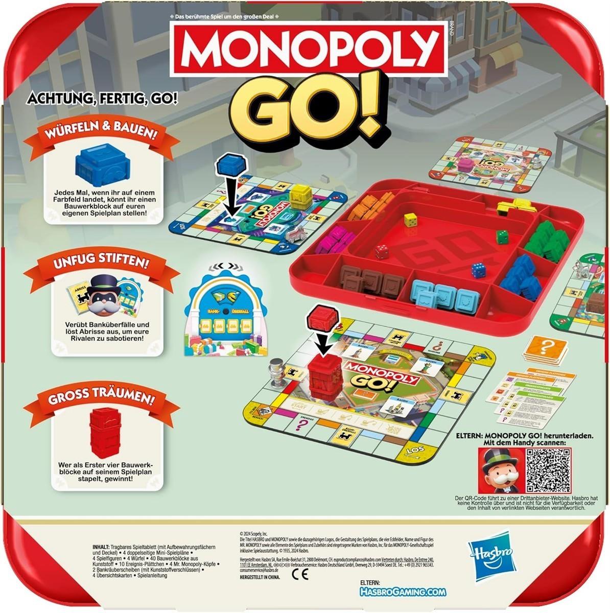 Monopoly GO! Brettspiel - Deutsche Version, Spiel zur beliebten Online-Version, schnelles Strategiespiel für die ganze Familie, lustige für 2 bis 4 Spieler