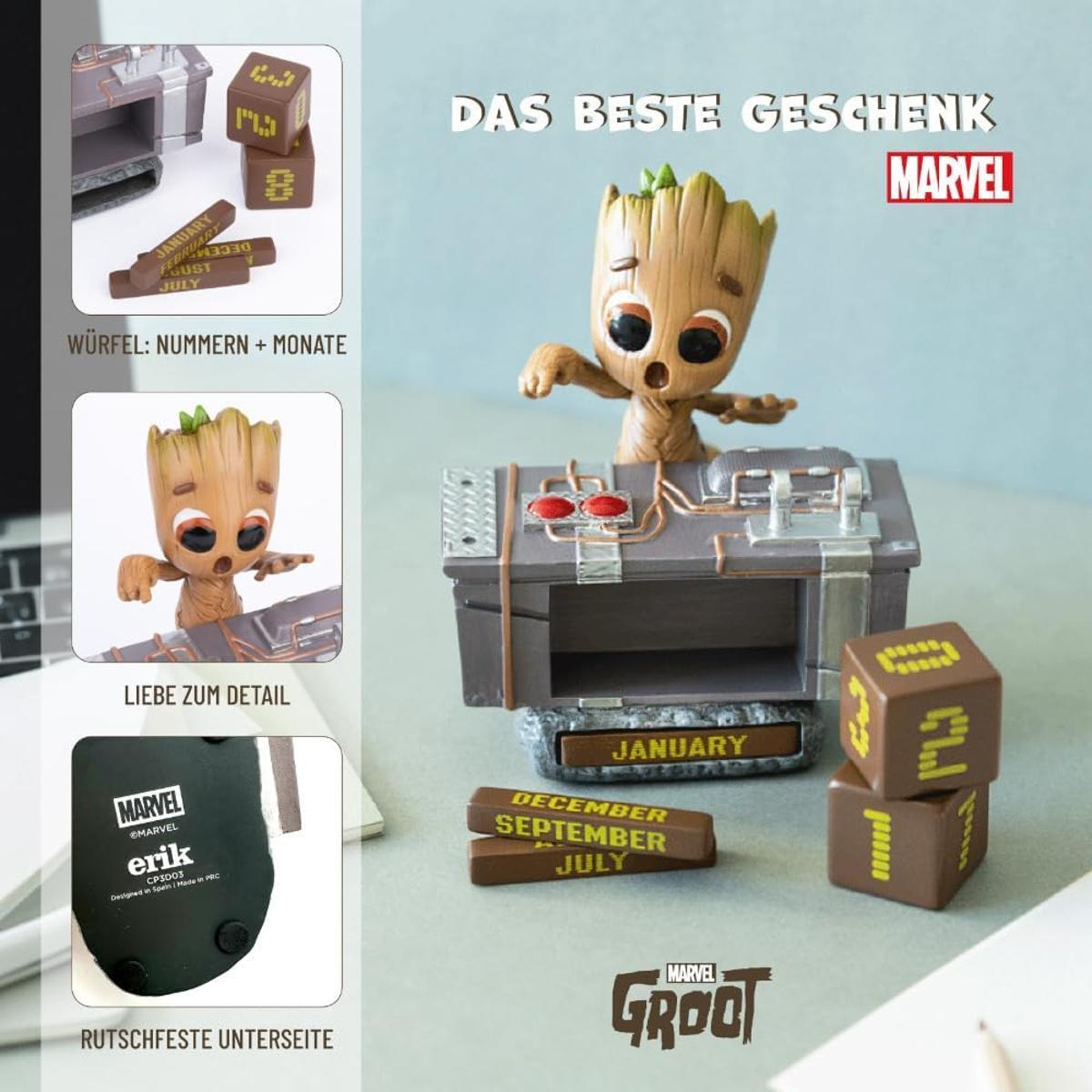 Grupo Erik Ewiger Kalender Marvel Groot Figur Death Button - 3D Kalender Tischkalender zum Aufstellen - Dauerkalender Offizieller Marvel Fanartikelt Büro Deko