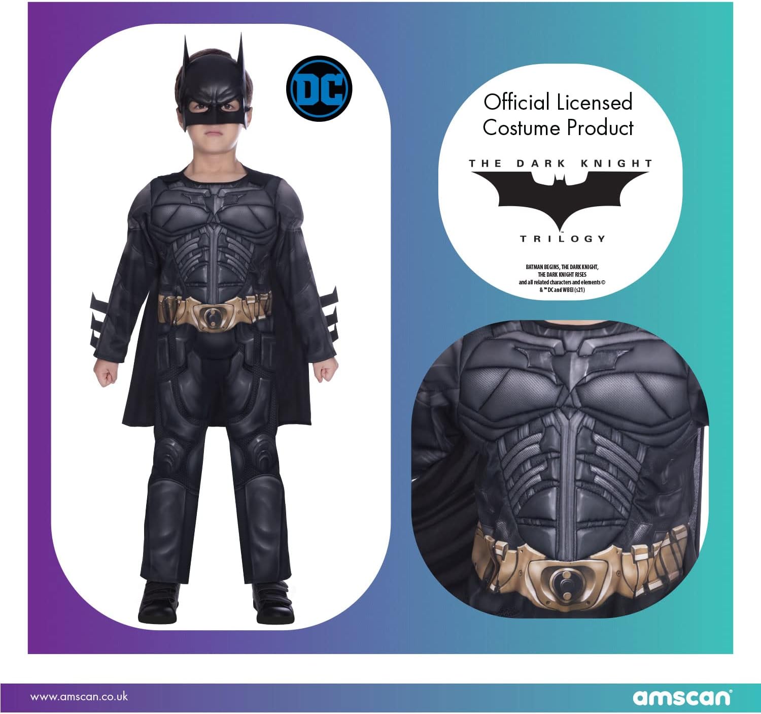 amscan Offiziell Lizenziert Dark Knight Rises Batman Kostüm Für Kinder Jungen 3-4 Jahre