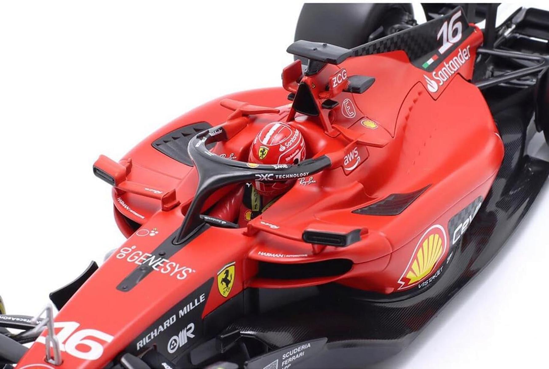 Bburago Formel 1 Ferrari SF-23 (2023: Modellauto Maßstab 1:24 von Fahrer #16 Charles Leclerc Hardcase 26 cm rot (18-26808L)
