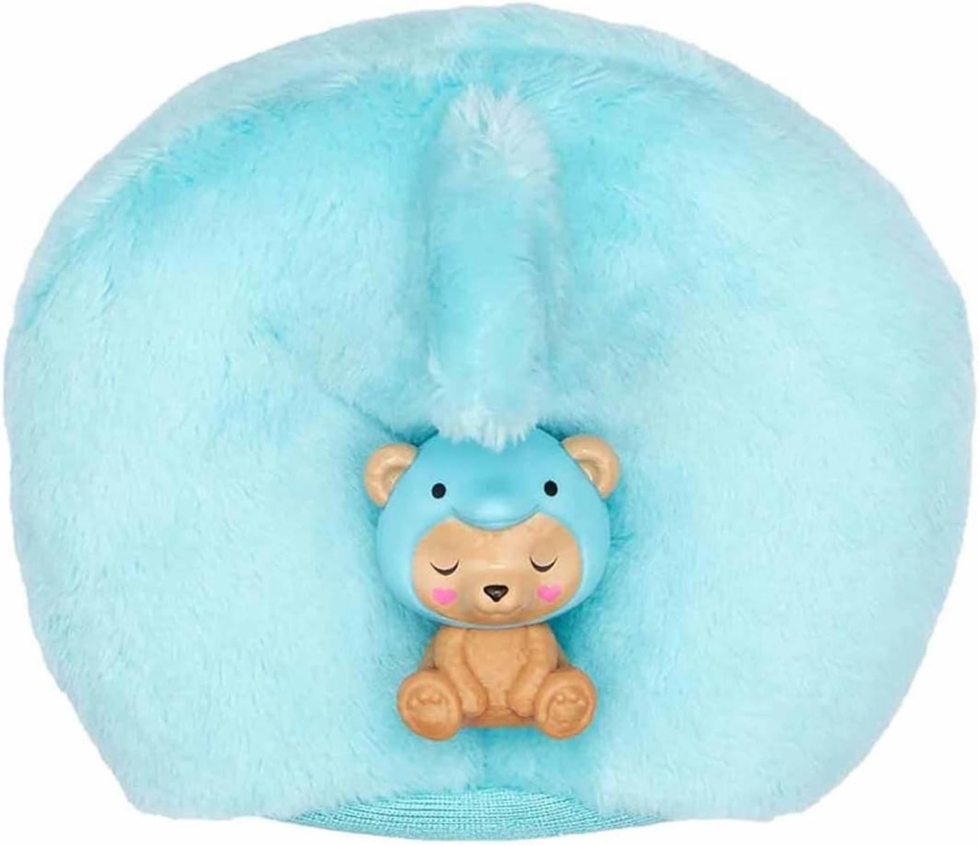 Barbie Cutie Reveal Puppe - 10 Überraschungen, Plüschtierfreunde, Outfits, Farbwechselspaß, Teddybär in Delfin-Plüschkostüm, Colorblock-Haare, Mini-Haustier, Fleece-Jacke, ab 3 Jahren, HRK25