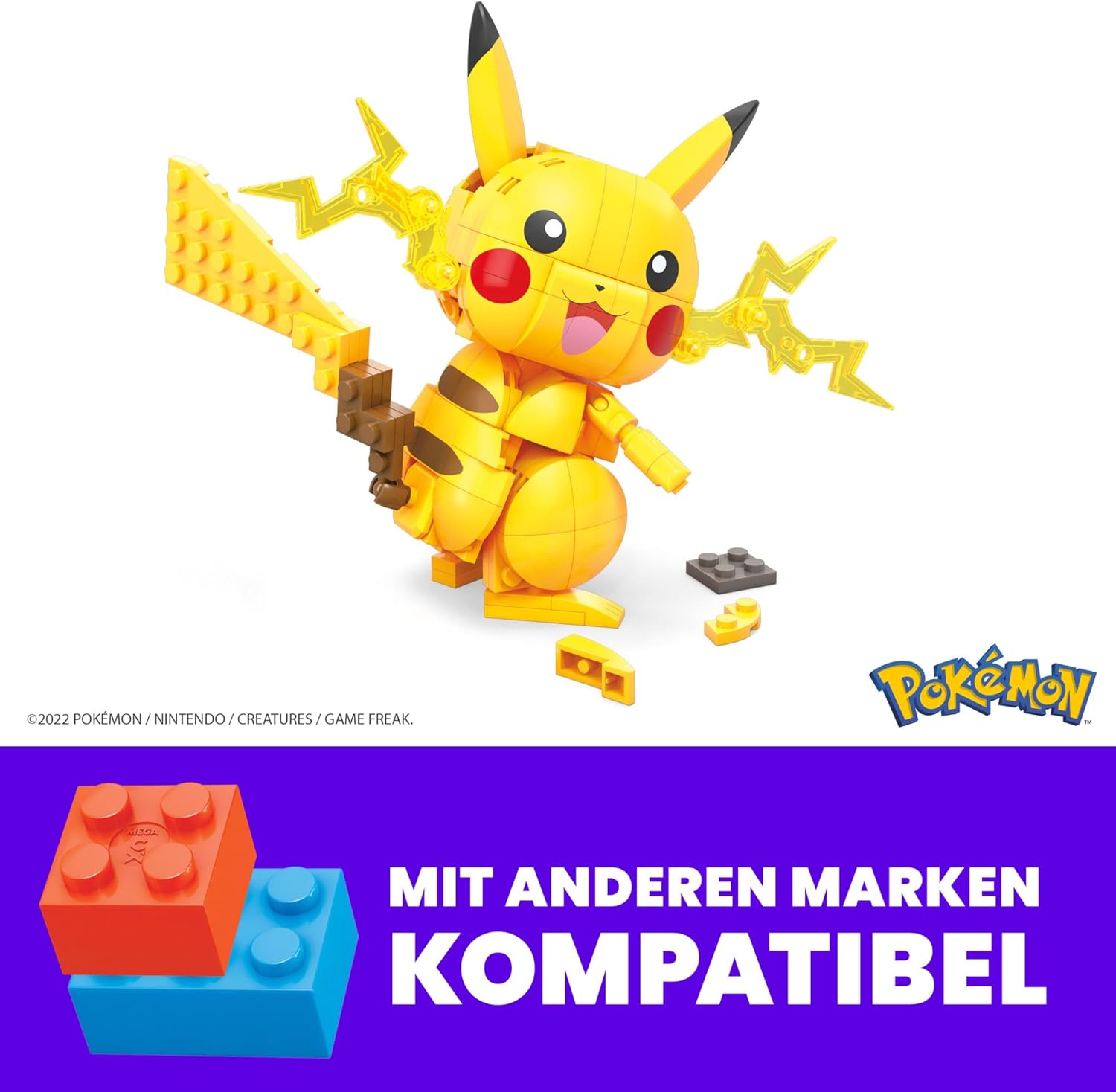 Mega Pokémon Figuren, Medium Pikachu Figur zum Zusammenbauen, Höhe: 10cm, beweglich, kompatibel mit allen Bausets von Mega Construx, Pokémon Spielzeug, Spielzeug ab 7 Jahre, GMD31