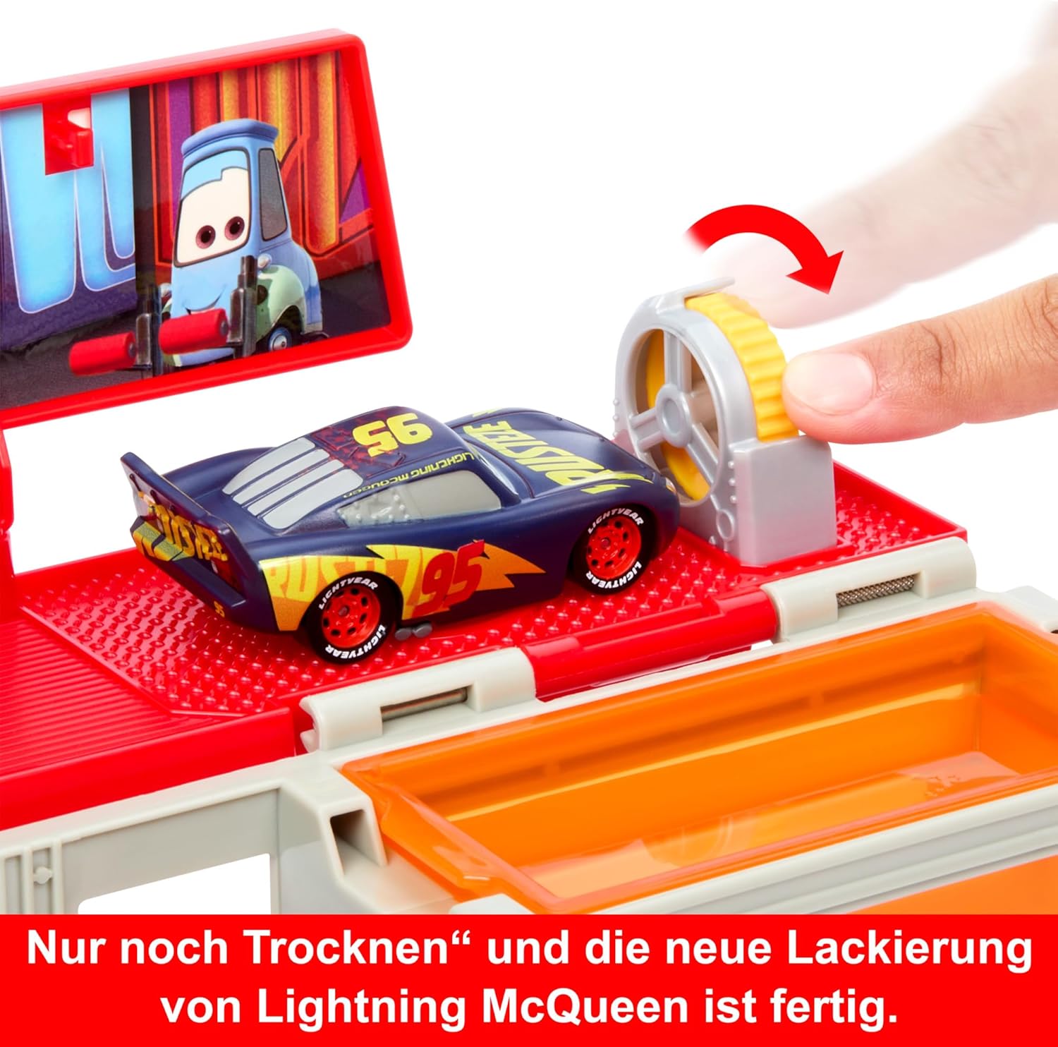 Mattel DISNEY Pixar Cars mobile Lackiererei Mack - Spielset mit Farbwechseleffekt, Lightning McQueen Spielzeugauto, Farbveränderung mit warmem und kaltem Wasser, für Kinder ab 4 Jahren, HPD82