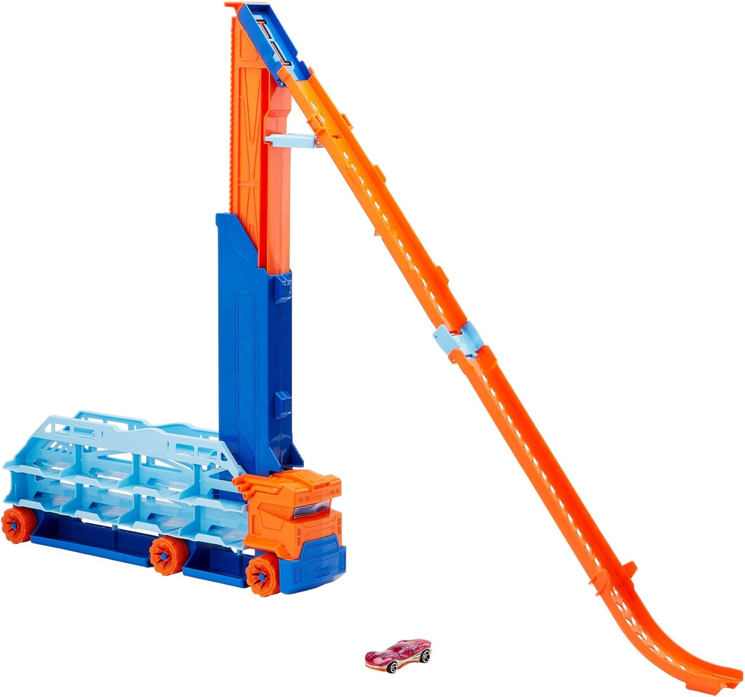 HOT WHEELS City Transporter - mit ausfahrbarer Abfahrtsrampe, Ladefläche für 20 Fahrzeuge und Spezialräder - Geschenk für Kinder ab 4 Jahren, HDY92