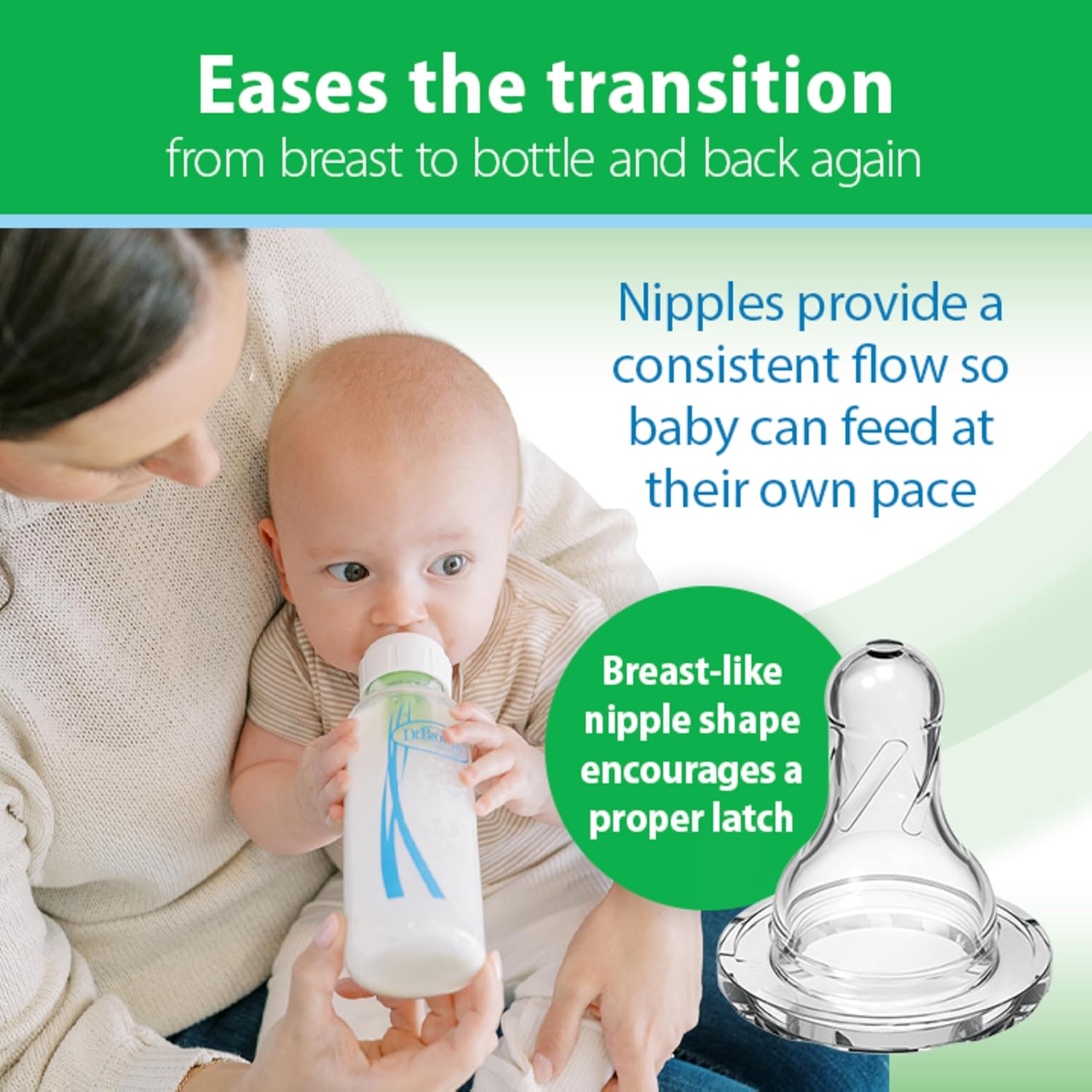 Dr. Brown's Anti-Colic Options+ schmale Glas-Babyflasche mit langsamem Trinksauger Stufe 1, BPA-frei, 120 ml, 0 m+, 1 Packung