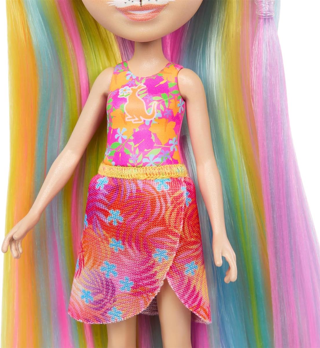 Enchantimals Puppen, Sunshine Beach Deluxe-Hair-Puppe und Tierfreund, kleine Puppe mit abnehmbarem Rock und Zubehör, Geschenke für Kinder, HTJ70