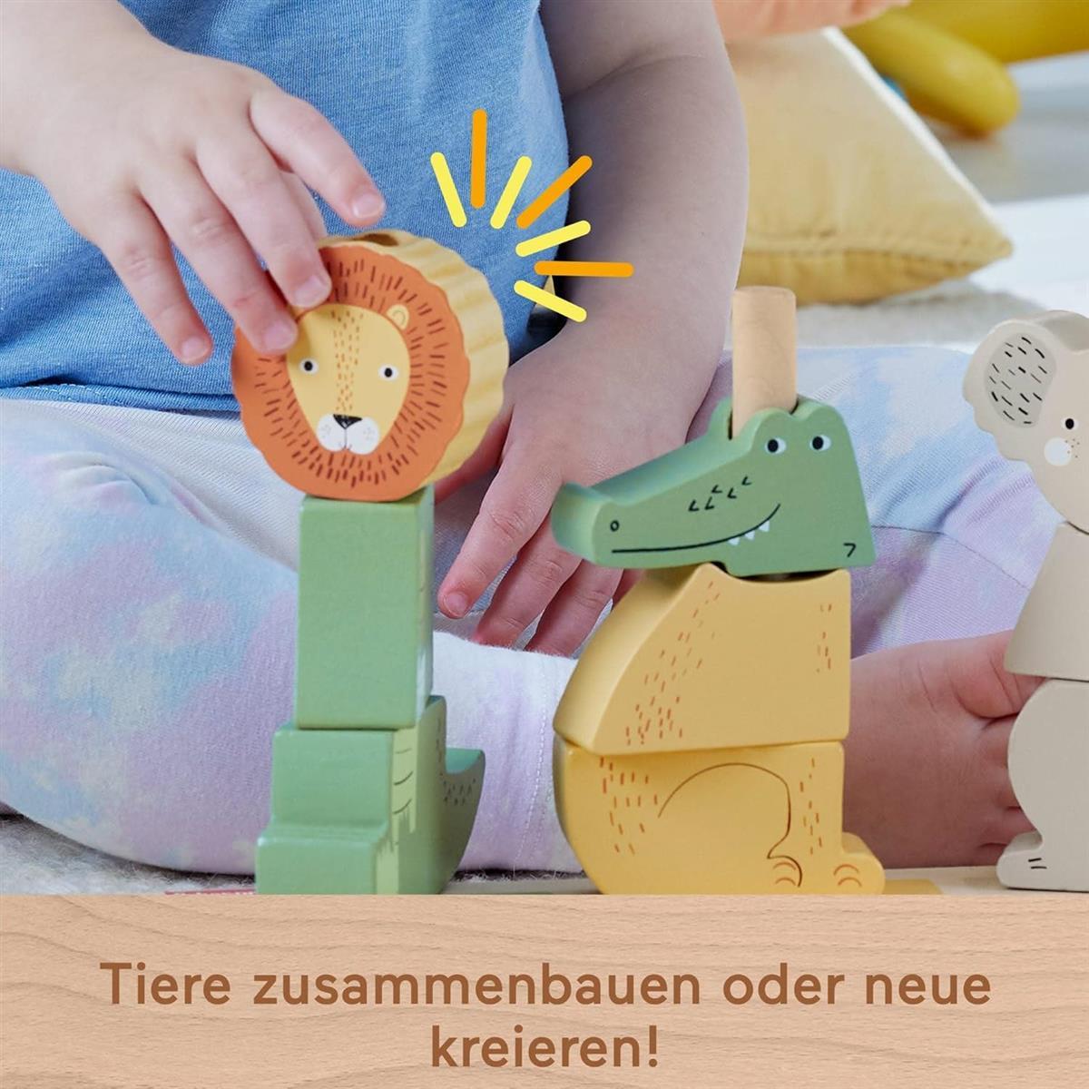 Fisher-Price Baby und Kleinkinder Stapel- und Sortiert-Tierwelt aus Holz, 10 Holzteile für die spielerische Entwicklung ab 1 Jahr, HXV04