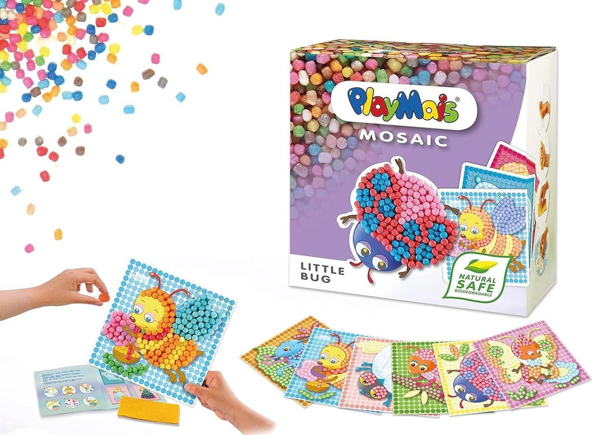 Playmais Mosaik Bastelset Little Bug ab 3 Jahren 2.300 Teile 6 Klebebilder mit Käfer und Biene Spielzeug für Kreativität und Feinmotorik