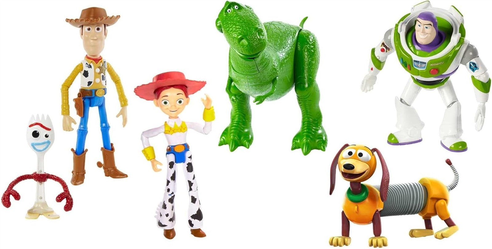 Mattel Disney und Pixar Toy Story 4 Spielset mit Figuren, Ausflugsabenteuer, 6er-Pack mit Woody, Buzz, Rex, Slinky, Jessie und Forky GDL54