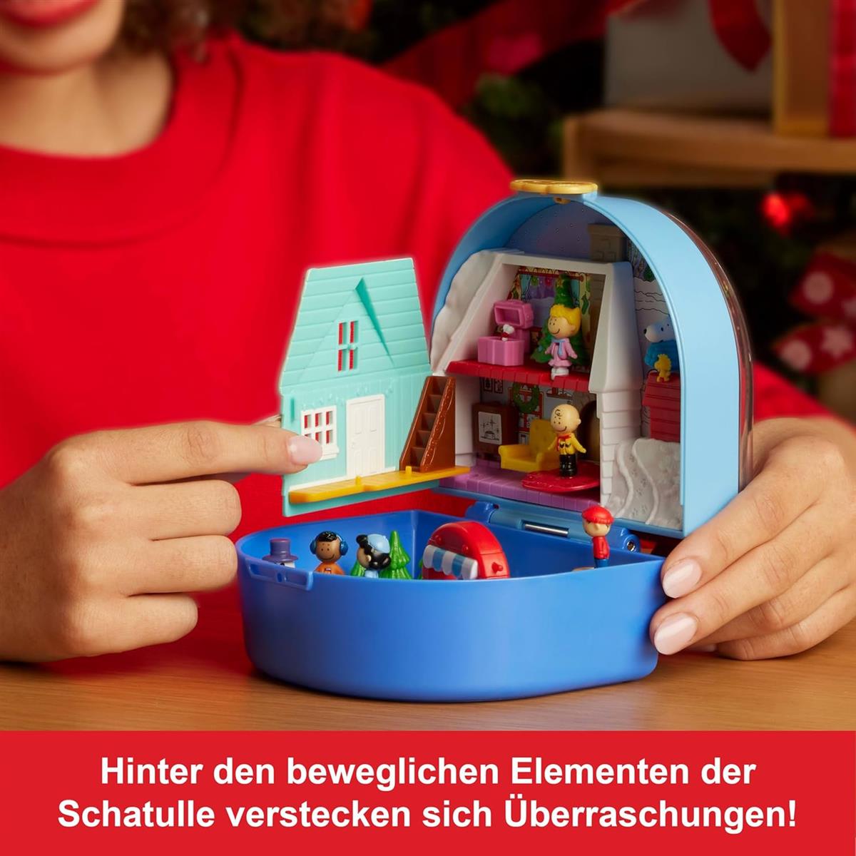 Polly Pocket x Peanuts Sammler-Schatulle, Minipuppen und Spielset, 7 thematische Zubehörteile, 4 symbolische Locations, Snoopy & Woodstock, JFV05