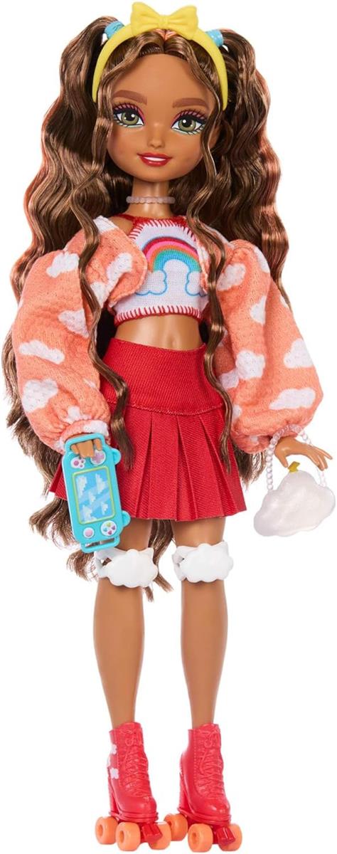 Barbie Dream Besties Puppe und Accessoires, bewegliche Barbie Teresa Rollschuh-Modepuppe mit blondem Haar, 9 Zubehörteile zum Thema Videospiel, JFX98