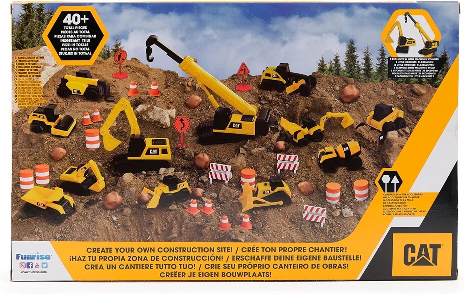 CAT® Construction Little Machines Mega-Set I Mit 40 Teilen I Enthält Fahrzeuge, einen Kran, Verkehrsschilder, Kegel, Blöcke und Zylinder I Für Kinder ab 3 Jahren, Yellow, 1:64
