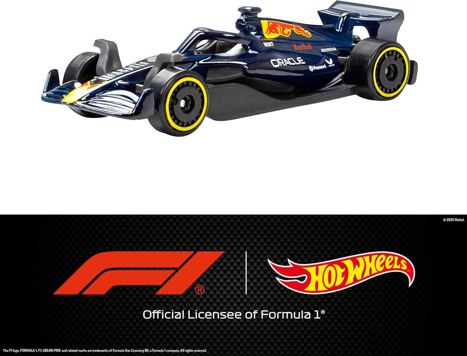 Hot Wheels Maßstab 1:64 5er-Pack Formel 1 Die-Cast-Spielzeugautos, 5er-Set mit offiziell lizenzierten F1-Rennwagen zum Spielen, Sammeln und Ausstellen, JLN11